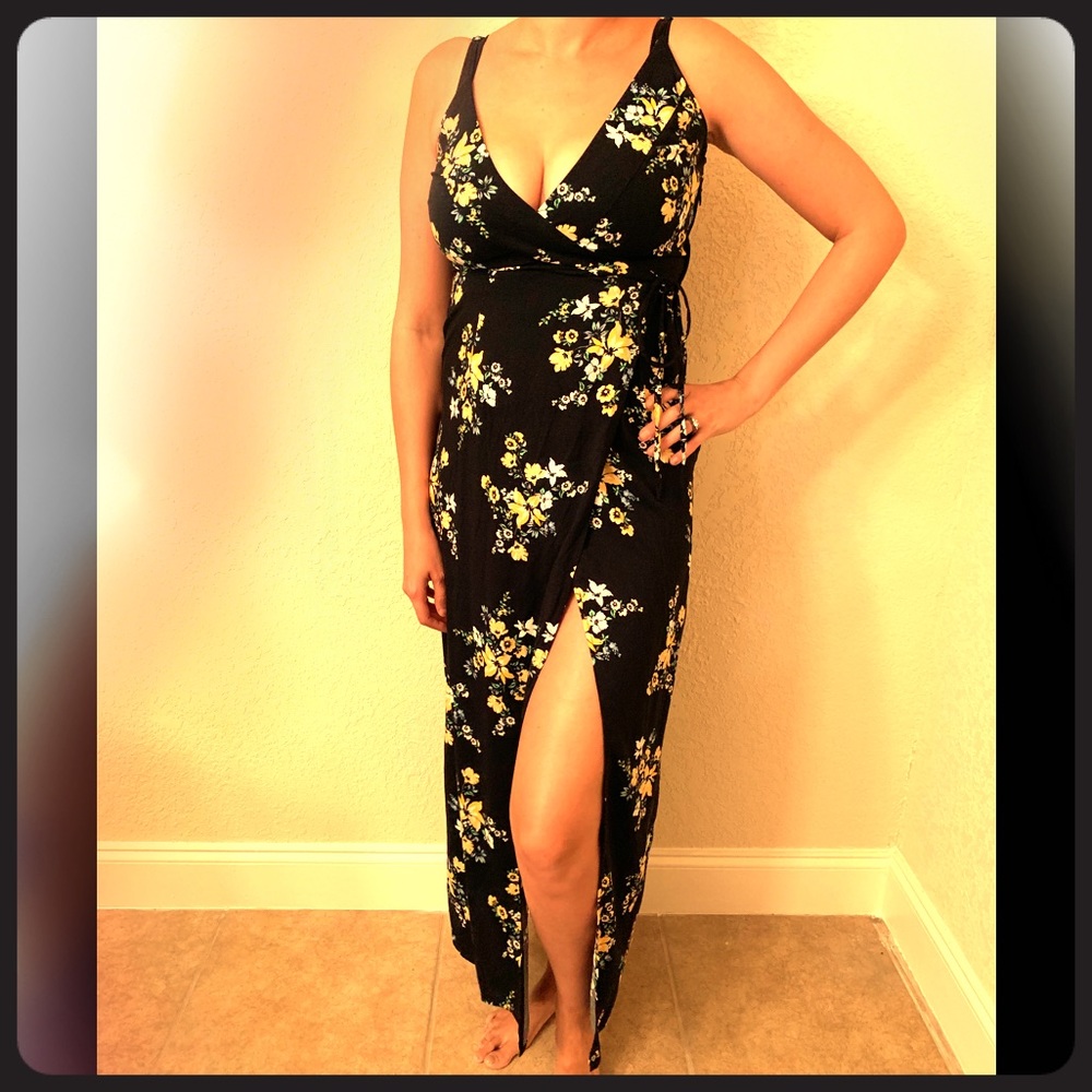 H&M Divided: Long Floral Low Cut, High Slit Dress
